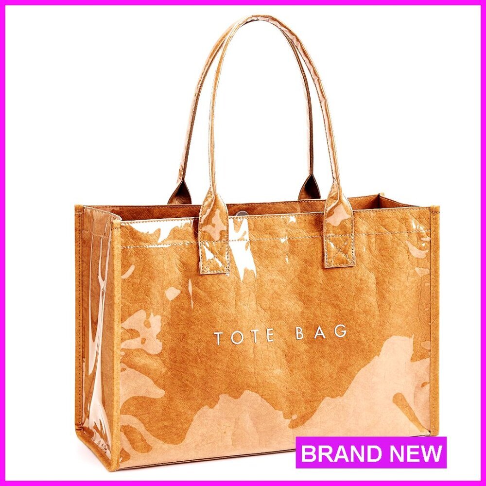 Large PVC Tote Bag with Kraft Paper Lining Waterproof Foldable Work Handbag